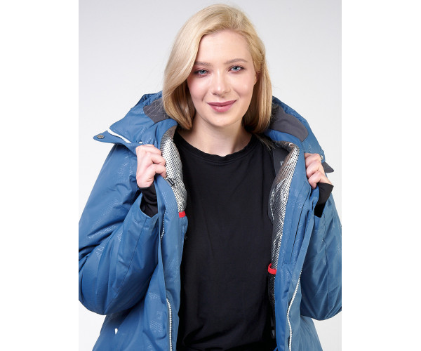 Женская зимняя горнолыжная куртка большого размера голубого цвета 21982Gl