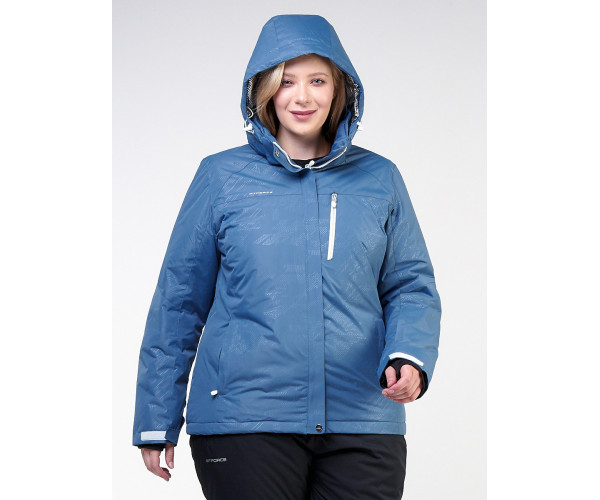 Женская зимняя горнолыжная куртка большого размера голубого цвета 21982Gl