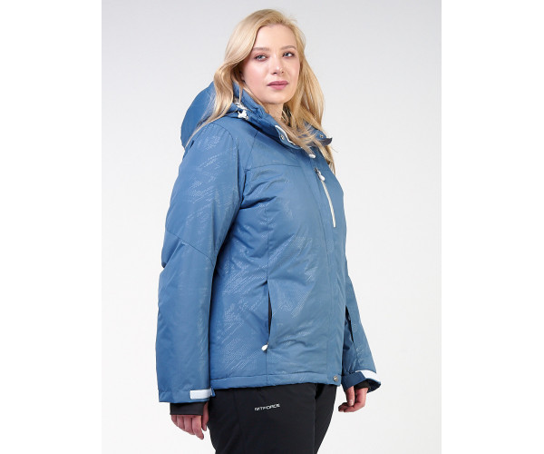 Женская зимняя горнолыжная куртка большого размера голубого цвета 21982Gl