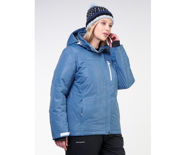 Женская зимняя горнолыжная куртка большого размера голубого цвета 21982Gl