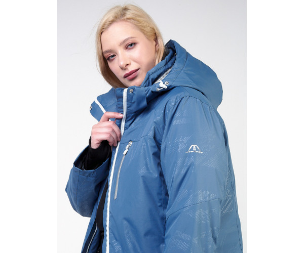 Женская зимняя горнолыжная куртка большого размера голубого цвета 21982Gl