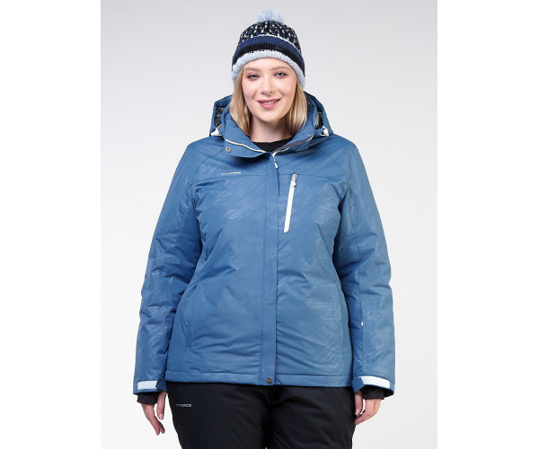Женская зимняя горнолыжная куртка большого размера голубого цвета 21982Gl