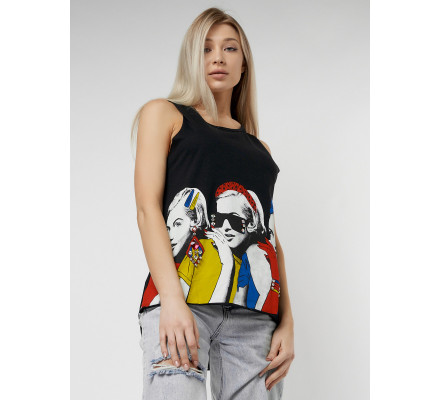 Футболка без рукавов женская черного цвета 8245Ch