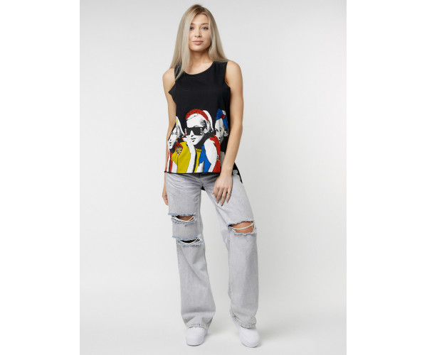 Футболка без рукавов женская черного цвета 8245Ch