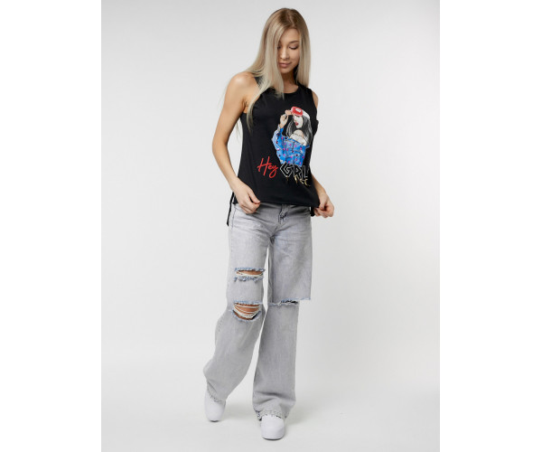 Футболка без рукавов женская черного цвета 8230Ch