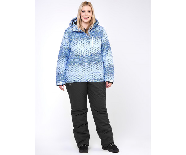 Женский зимний костюм горнолыжный большого размера синего цвета 01830S