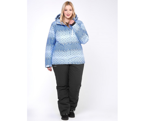 Женский зимний костюм горнолыжный большого размера синего цвета 01830S