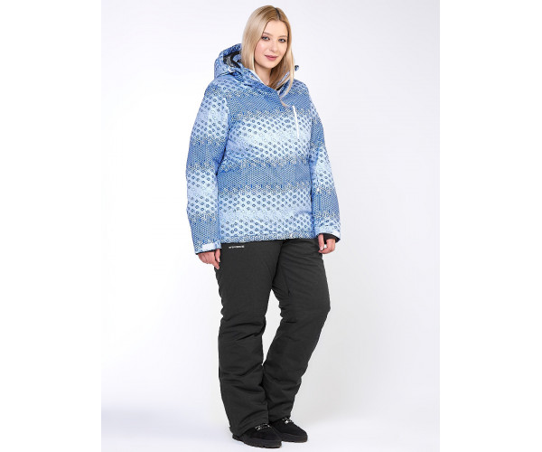 Женский зимний костюм горнолыжный большого размера синего цвета 01830S