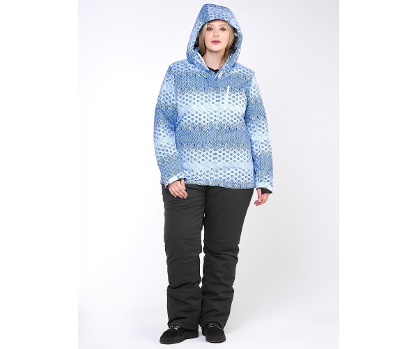 Женский зимний костюм горнолыжный большого размера синего цвета 01830S