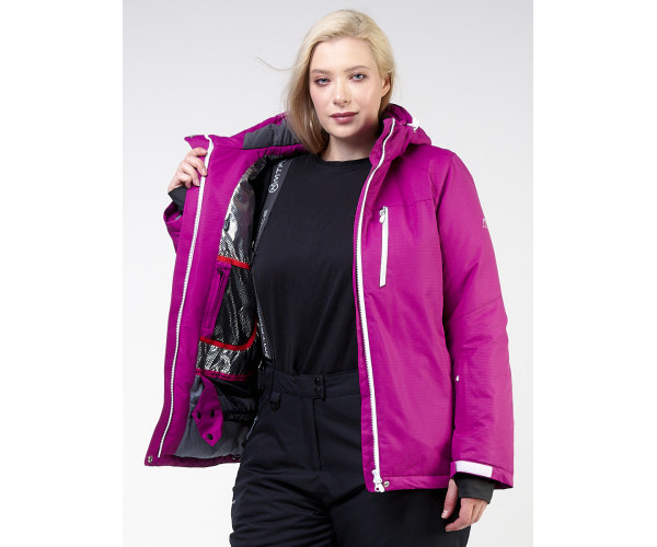 Женский зимний костюм горнолыжный большого размера фиолетового цвета 011982F