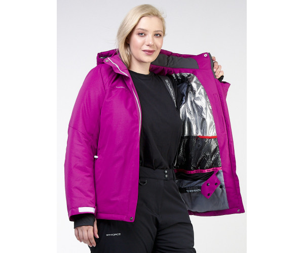 Женский зимний костюм горнолыжный большого размера фиолетового цвета 011982F