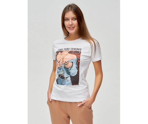 Женские футболки с принтом белого цвета 1601Bl