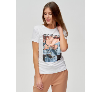 Женские футболки с принтом белого цвета 1601Bl