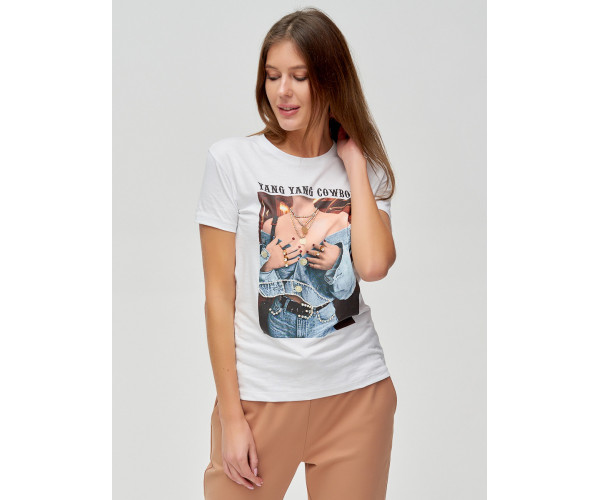 Женские футболки с принтом белого цвета 1601Bl