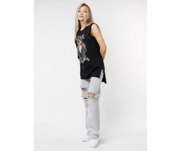 Футболка без рукавов женская черного цвета 8201Ch