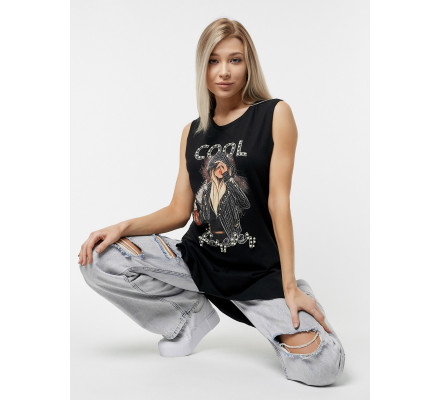 Футболка без рукавов женская черного цвета 8201Ch