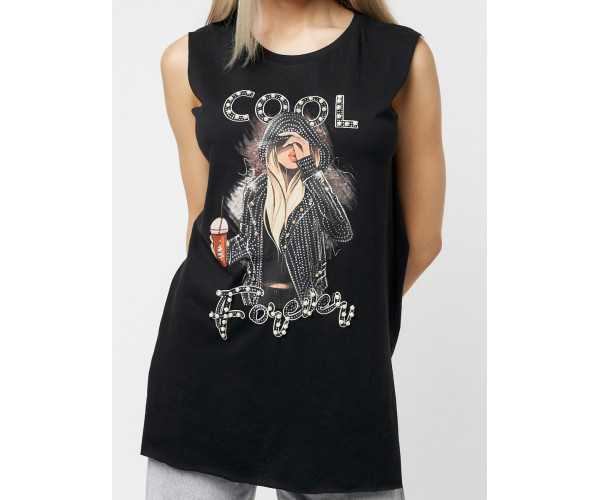 Футболка без рукавов женская черного цвета 8201Ch