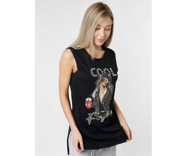 Футболка без рукавов женская черного цвета 8201Ch
