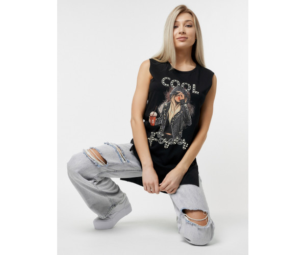 Футболка без рукавов женская черного цвета 8201Ch