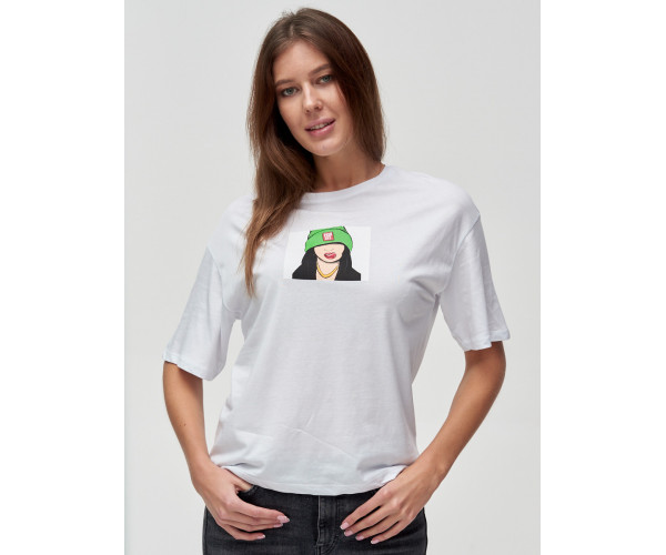 Женские футболки с принтом белого цвета 50003Bl