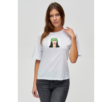 Женские футболки с принтом белого цвета 50003Bl