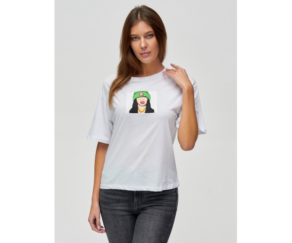 Женские футболки с принтом белого цвета 50003Bl