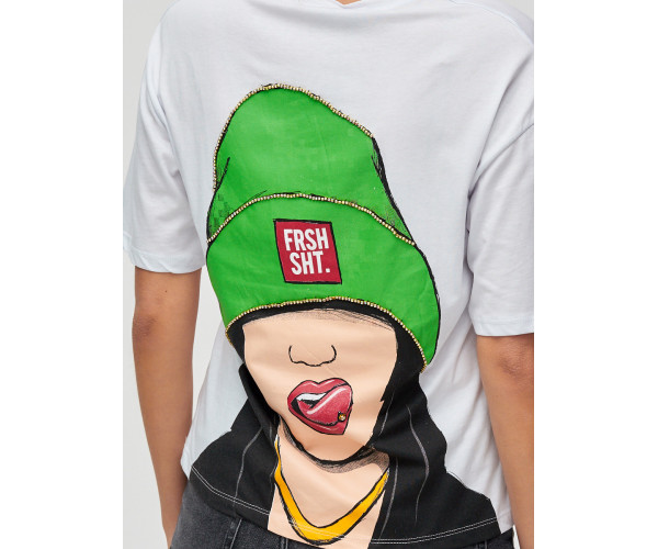 Женские футболки с принтом белого цвета 50003Bl