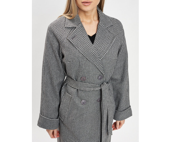 Пальто демисезонное серого цвета 42121Sr