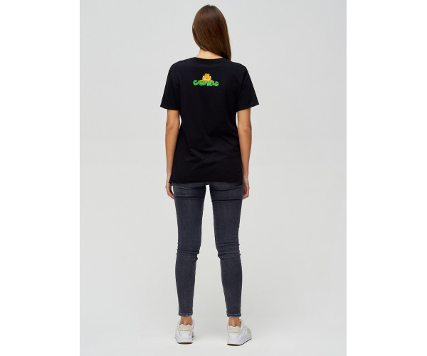 Женские футболки с принтом черного цвета 34001Ch