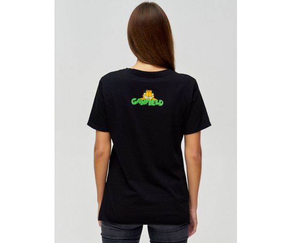 Женские футболки с принтом черного цвета 34001Ch