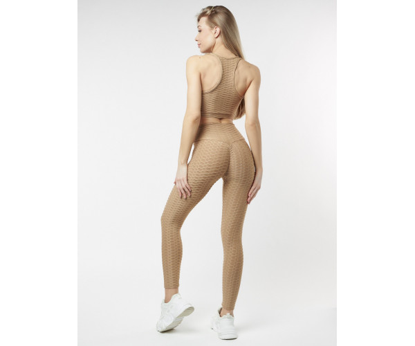 Костюм для фитнеса бежевого цвета 22095B