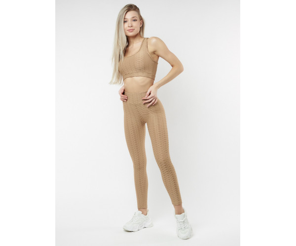 Костюм для фитнеса бежевого цвета 22095B