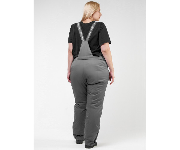 Брюки горнолыжные женские большого размерасерого цвета 1878Sr