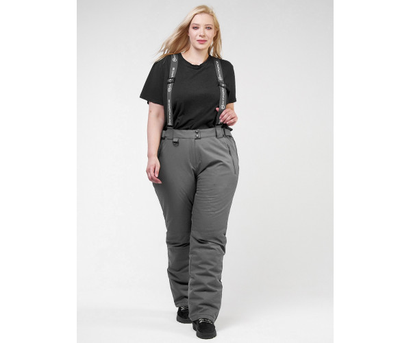 Брюки горнолыжные женские большого размерасерого цвета 1878Sr