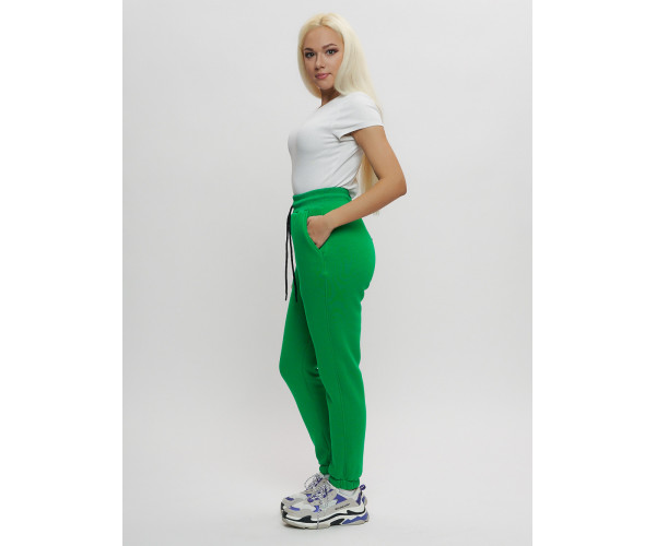 Джоггеры женские на флисе зимние зеленого цвета 1097Z