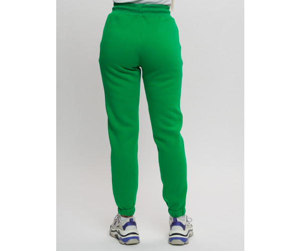 Джоггеры женские на флисе зимние зеленого цвета 1097Z