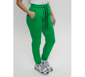 Джоггеры женские на флисе зимние зеленого цвета 1097Z