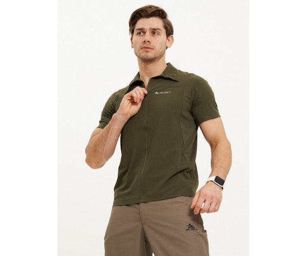 Футболка спортивная поло Valianly мужская темно-зеленого цвета 93426TZ