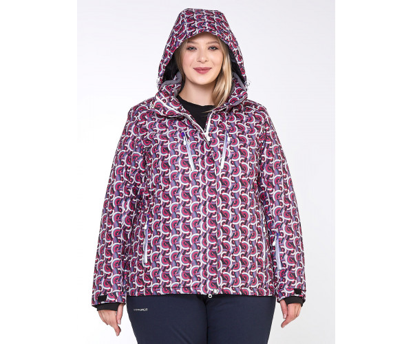 Женский зимний костюм горнолыжный большого размера малинового цвета 018112М