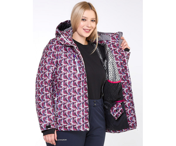 Женский зимний костюм горнолыжный большого размера малинового цвета 018112М