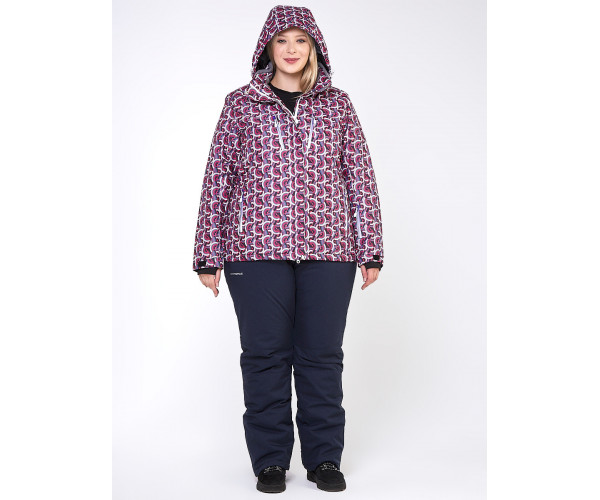 Куртка горнолыжная женская большого размера малинового цвета 18112M