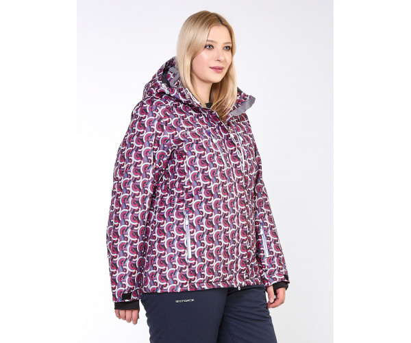 Женский зимний костюм горнолыжный большого размера малинового цвета 018112М