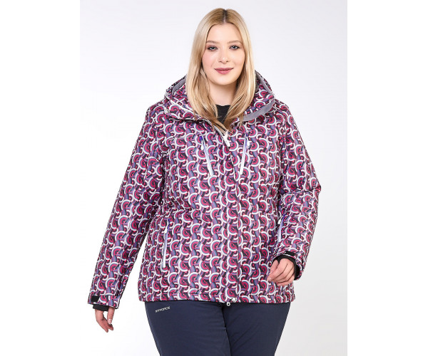 Женский зимний костюм горнолыжный большого размера малинового цвета 018112М