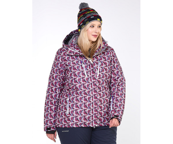 Женский зимний костюм горнолыжный большого размера малинового цвета 018112М