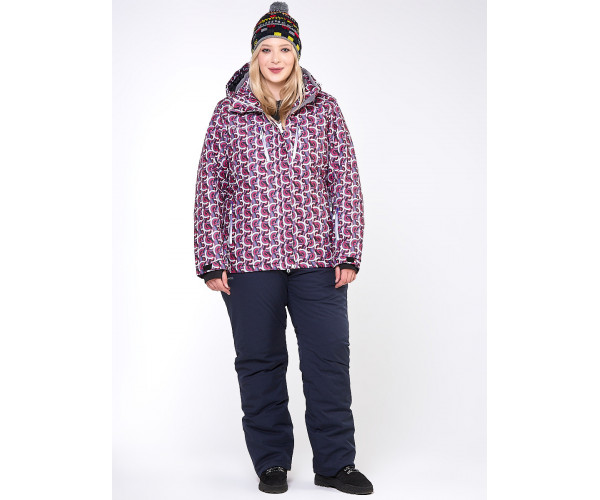 Куртка горнолыжная женская большого размера малинового цвета 18112M