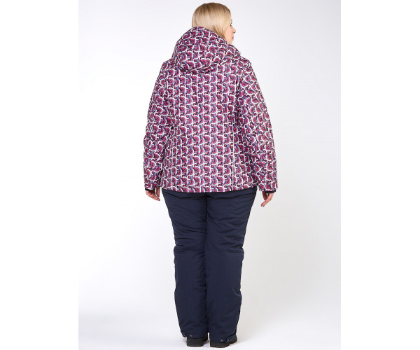 Куртка горнолыжная женская большого размера малинового цвета 18112M