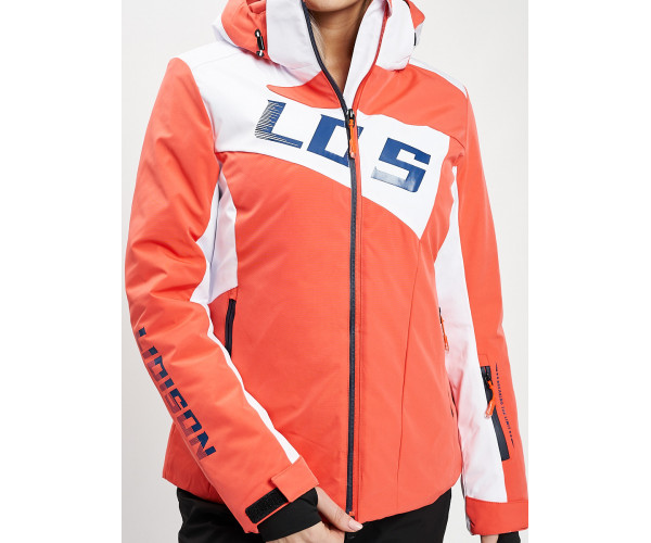 Горнолыжный костюм женский оранжевого цвета 077030O