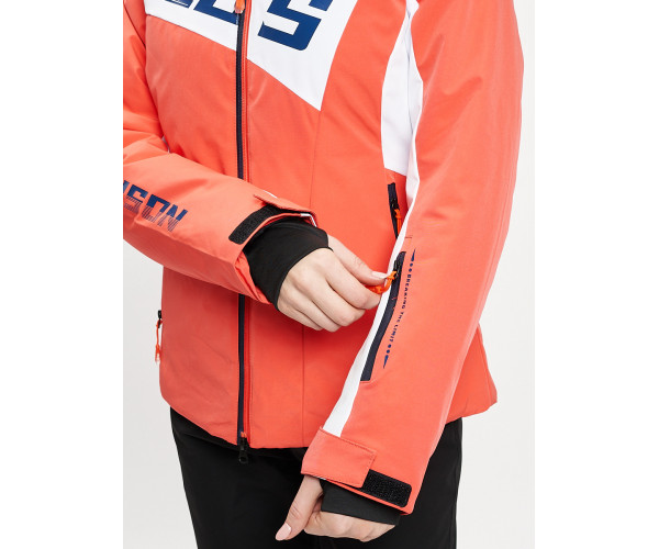 Горнолыжный костюм женский оранжевого цвета 077030O
