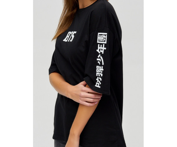 Женские футболки с надписями черного цвета 76017Ch