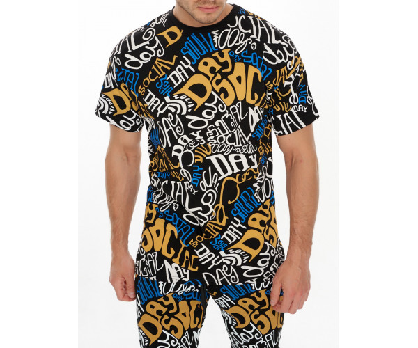 Костюм штаны и футболка с надписями черного цвета 91791Ch